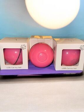 Set of 3 Pink USB Cat Toy Balls - Interactive Pet Toy